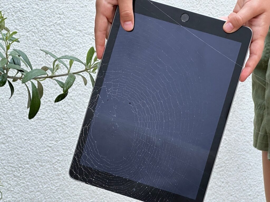 spider web against a dark tablet