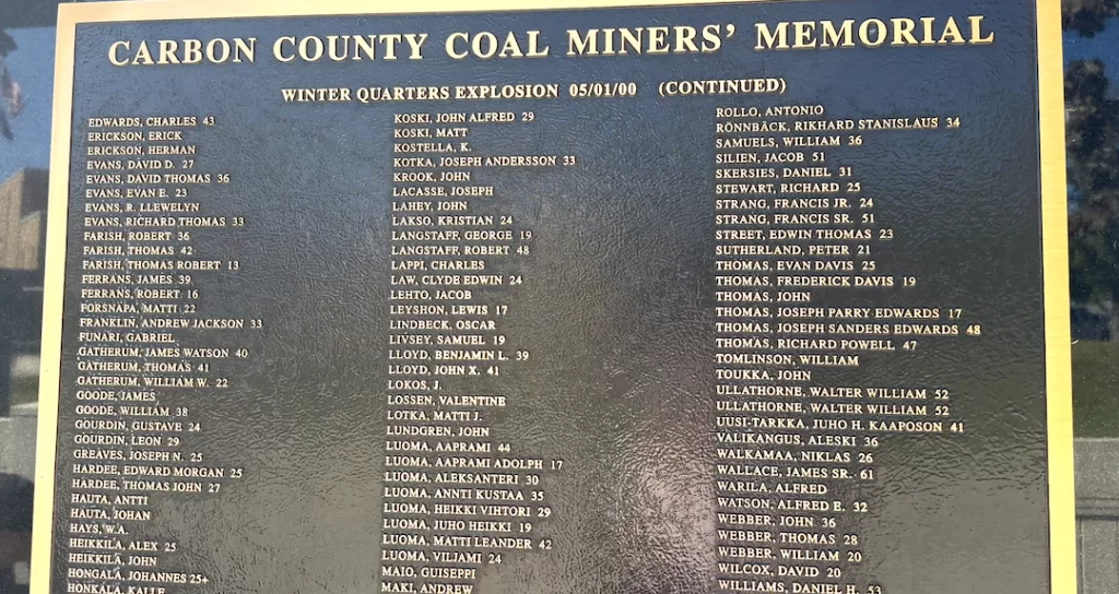 names on miner's memorial obelisk