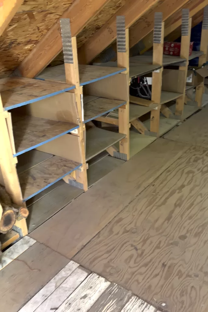 empty shelving in garage attic