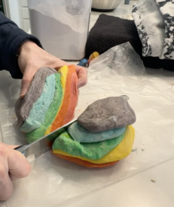 rainbow bagel dough stack